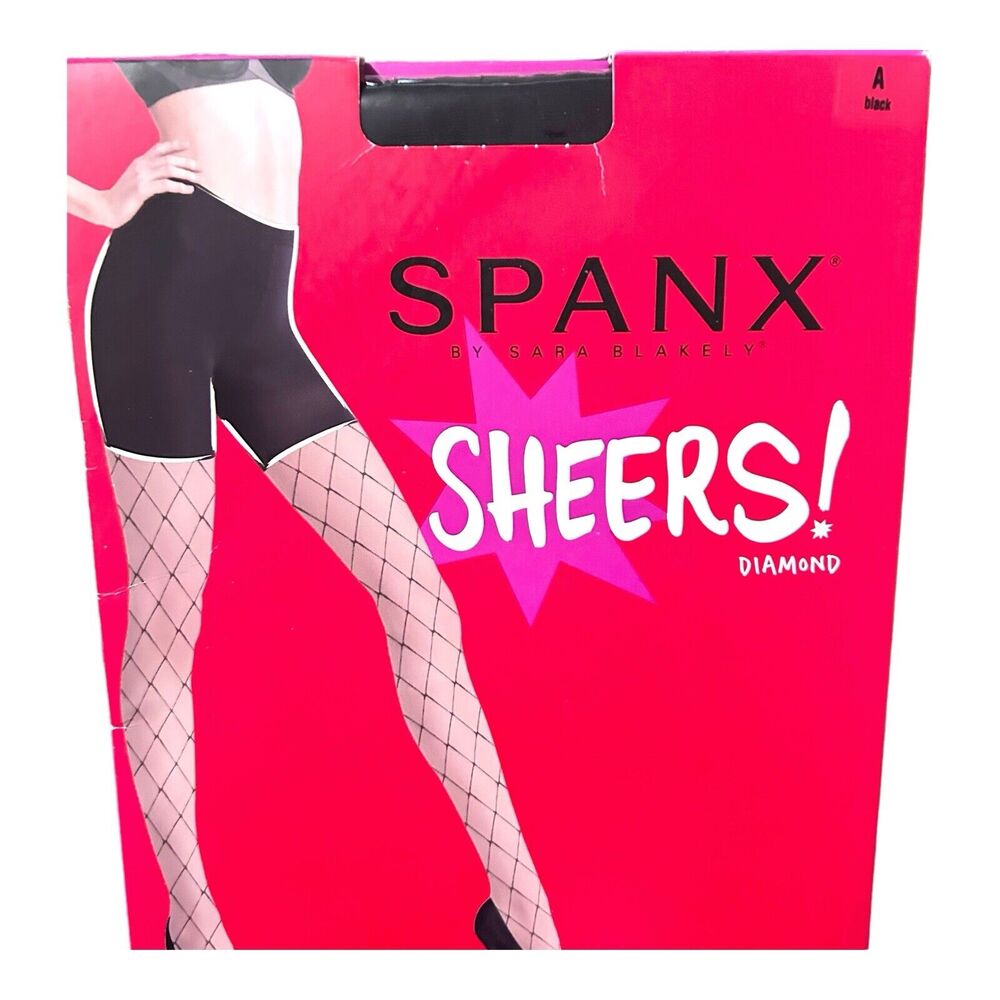 Spanx Sheers Diamond Patterned Panty Hose Black Size A